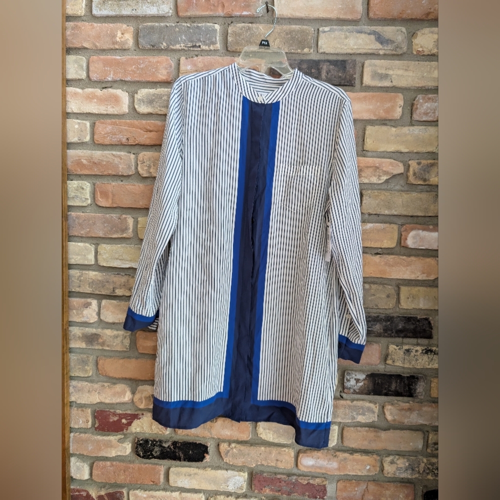 Equipment Navy and White Striped Long Sleeve Dress